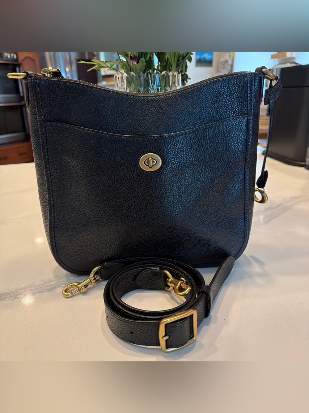 Coach Chaise C8483 Black Pebbled Leather Crossbody with Gold-Tone Hardware